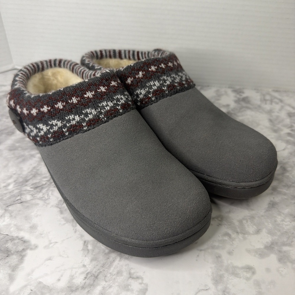 Clarks Slippers Womens Size 10M Knit Collar Clog Gray Leather Casual Comfort